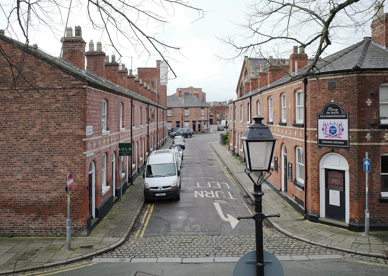 Albion Street and the Albion Inn seen from the city walls, Chester.