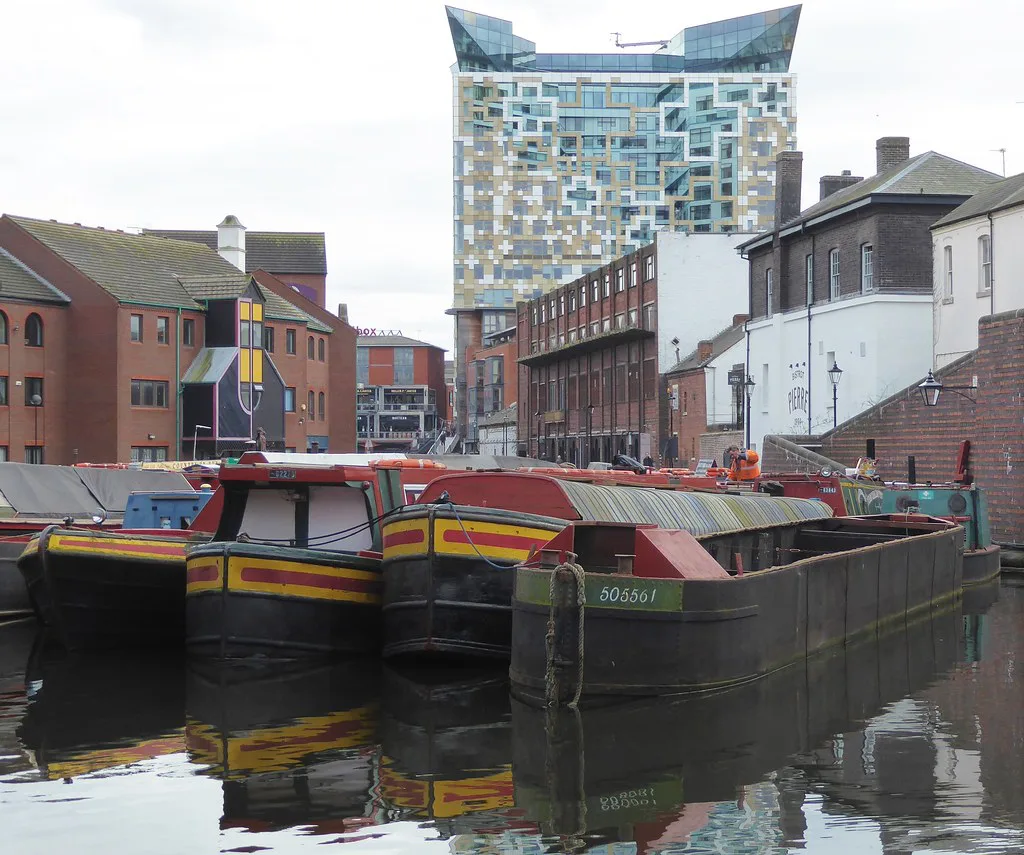 Narrowboats moored at Gas Street Basin, Birmingham.