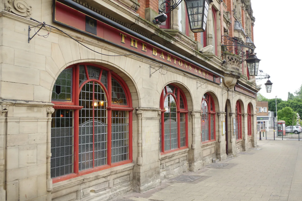 The arched windows of the Bartons Arms in Newtown, Birmingham.