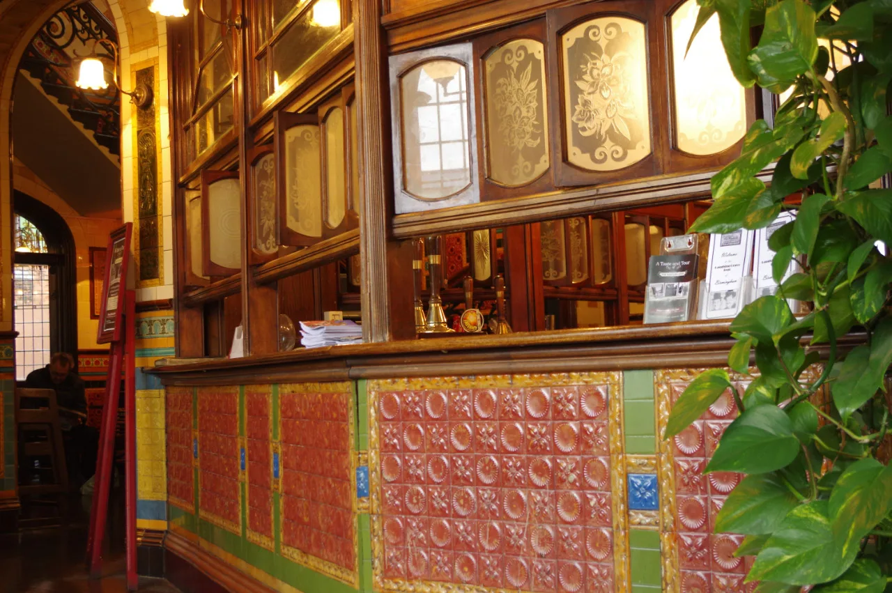 The tiled bar inside the Bartons Arms, Birmingham.
