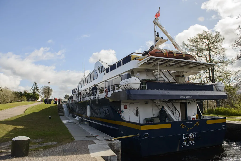 The cruise ship Lord of the Glens at the foot of Neptune's Staircase, near Fort William.