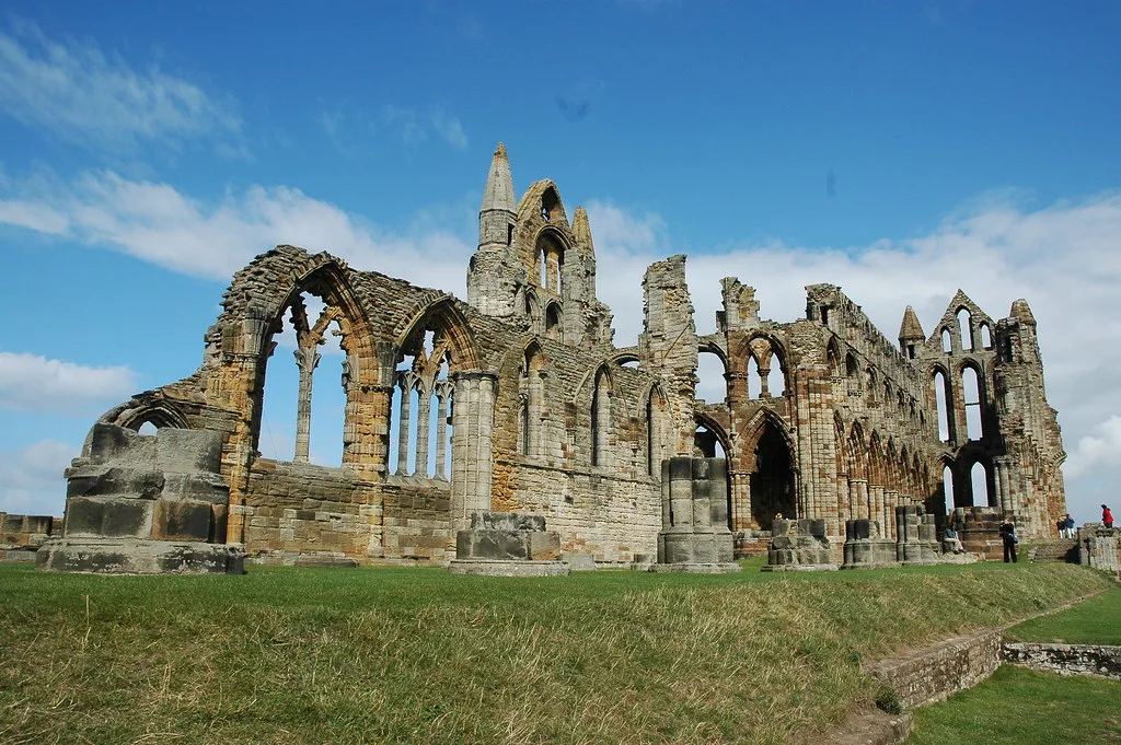 Whitby Abbey ruins on the clifftop above Whitby.