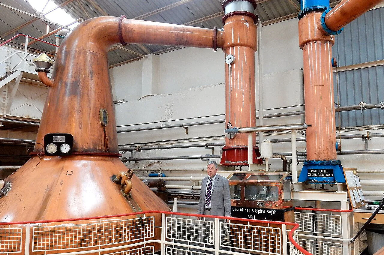 Copper stills inside Ben Nevis Distillery, Fort William.