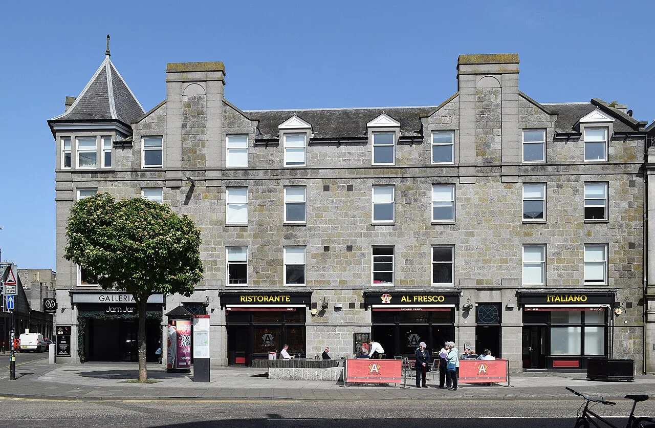 Restaurants in a granite block on Bon Accord Street, Aberdeen.