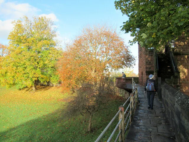Chester's city walls heading north past the King Charles Tower.