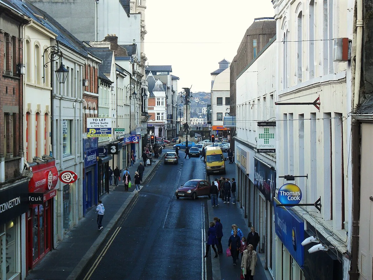 Ferryquay Street in Derry, leading towards The Diamond.