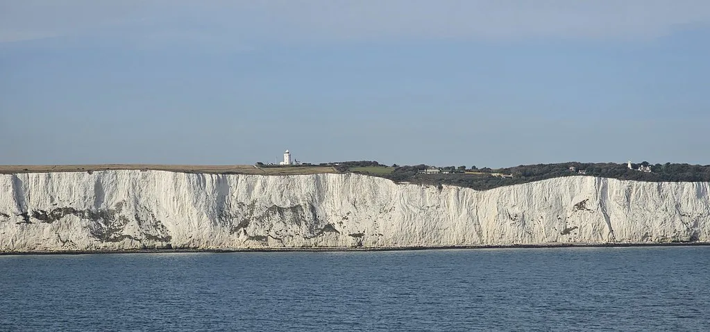 The White Cliffs of Dover seen from the sea.