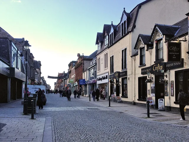 High Street, the pedestrianised main street of Fort William.