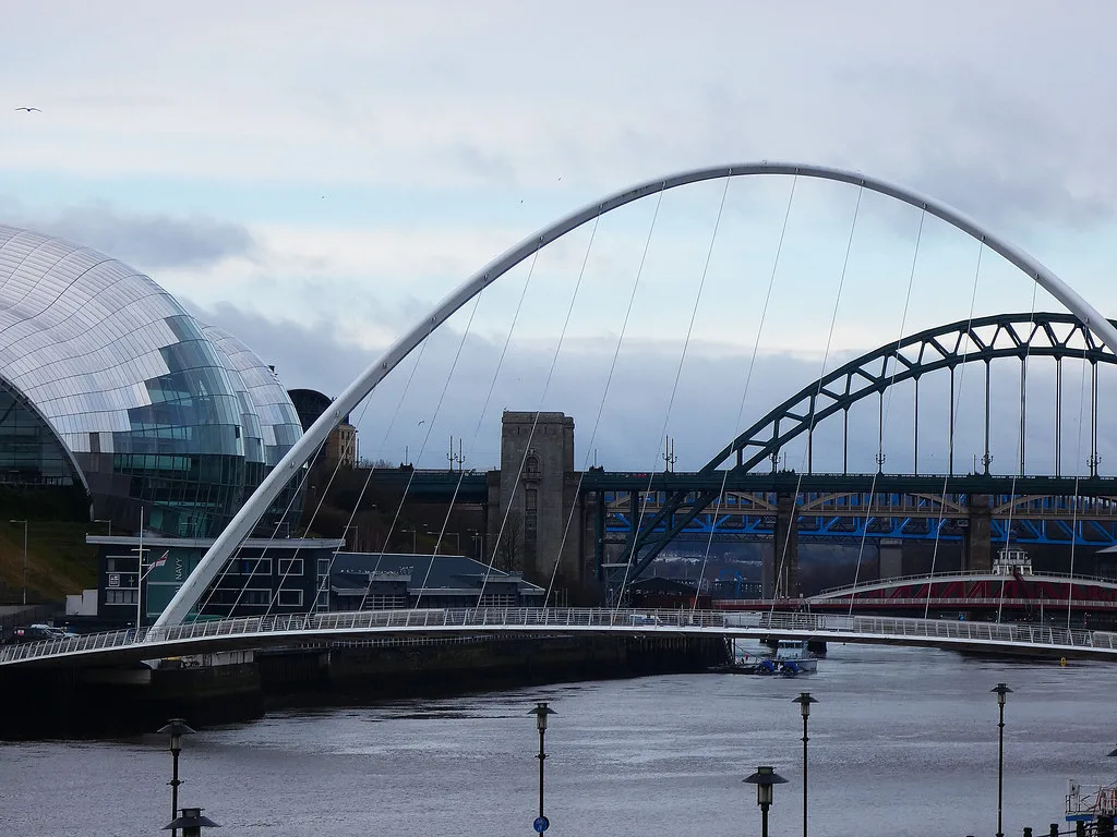 The Gateshead Millennium Bridge and the Sage from Newcastle Quayside.