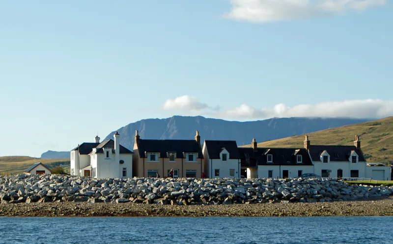 West Shore Street in Ullapool seen across Loch Broom.