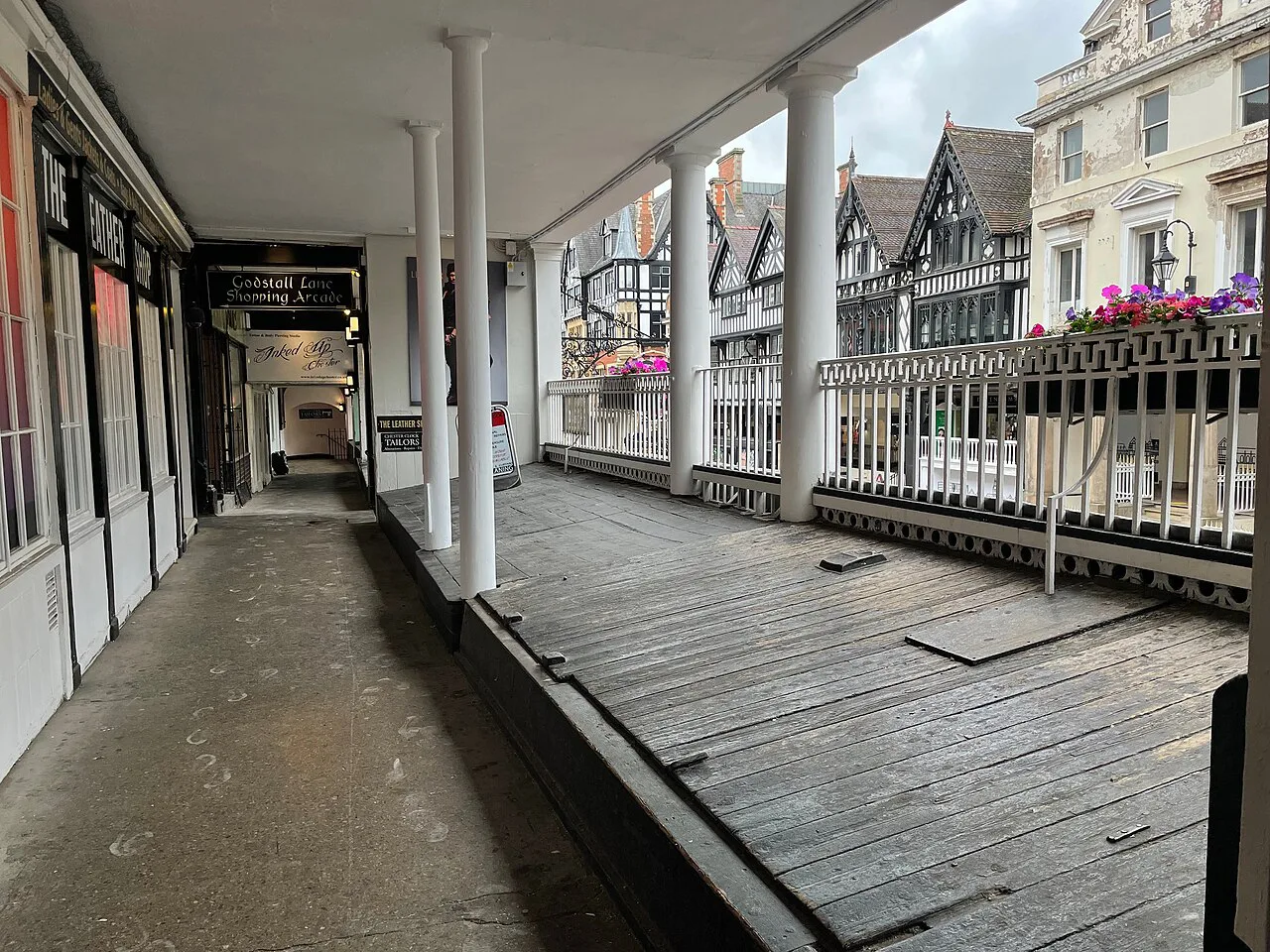 The covered walkway of the Chester Rows, Chester.