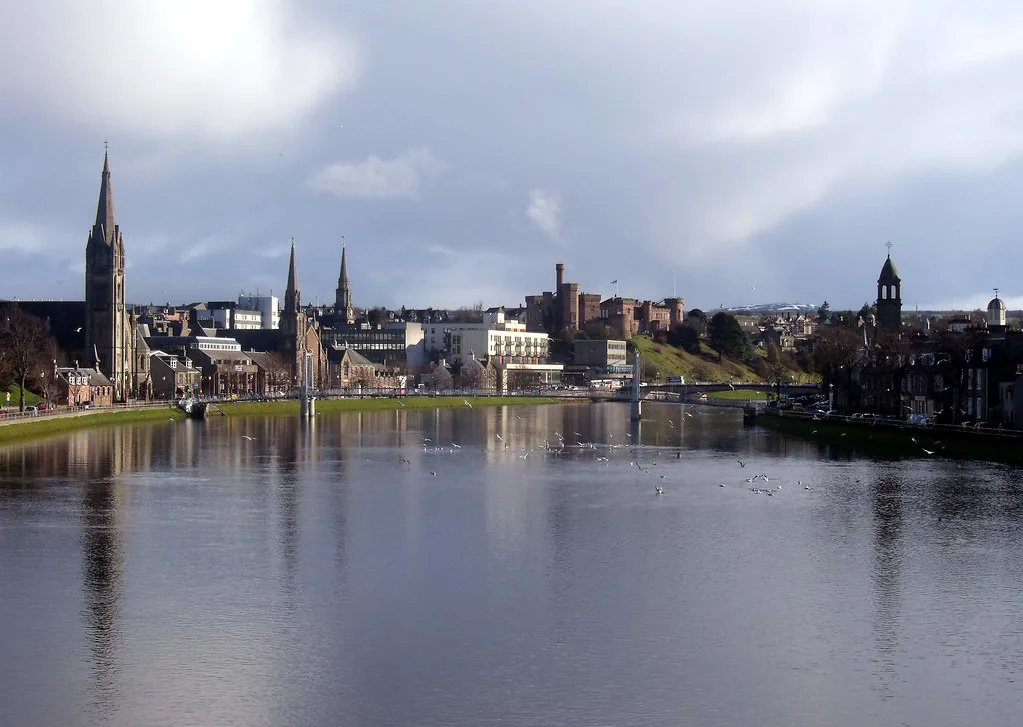 The River Ness in Inverness from Friars' Bridge.