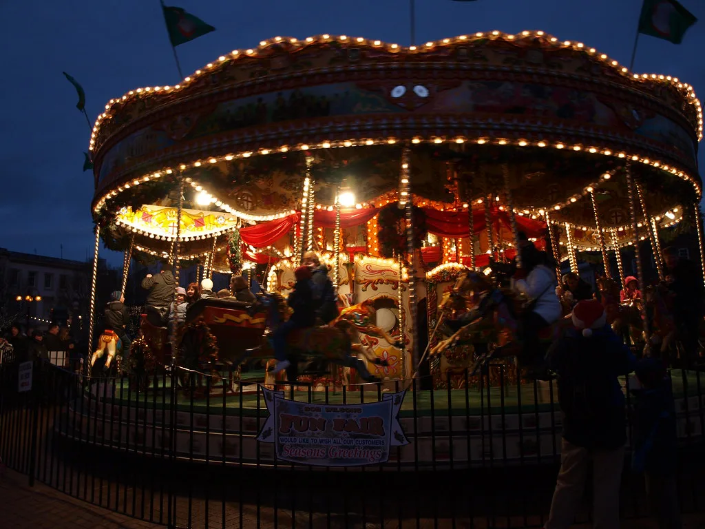 A lit-up carousel at the Christmas market in Birmingham.