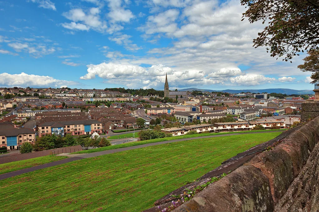 The Derry cityscape seen from the historic city walls.