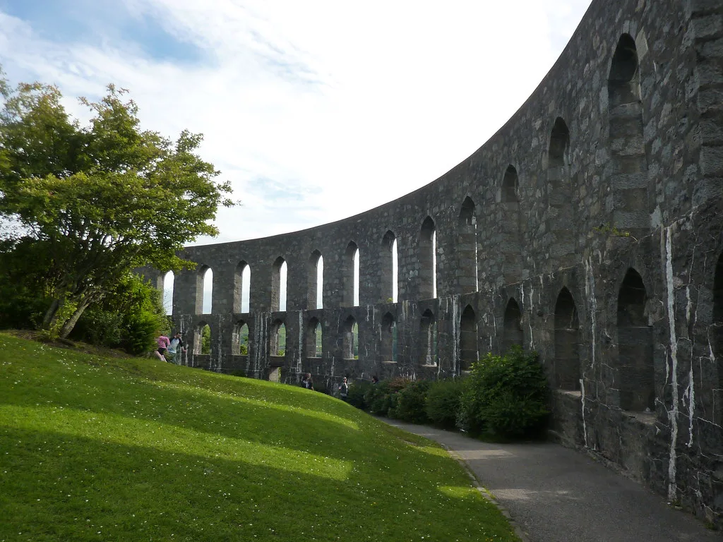 The granite arches of McCaig's Tower above Oban.