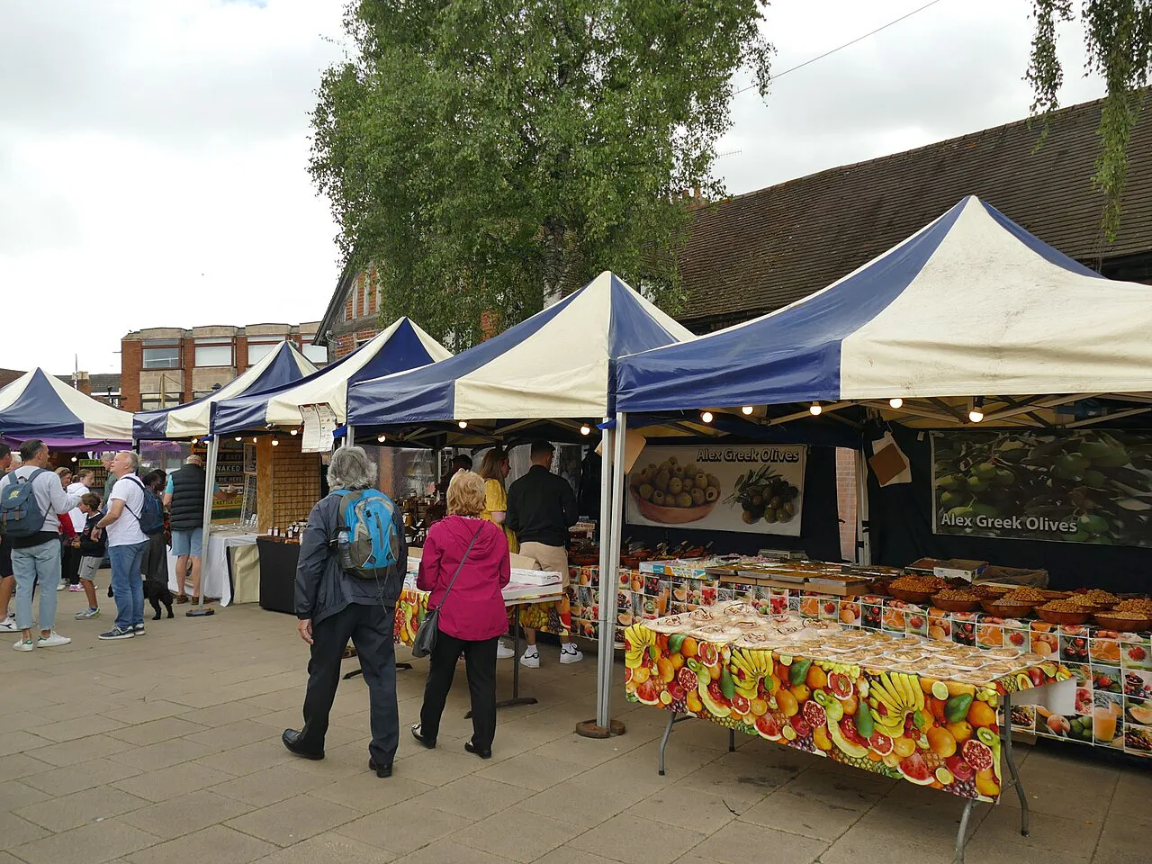 The Saturday market on Rother Street, Stratford-upon-Avon.