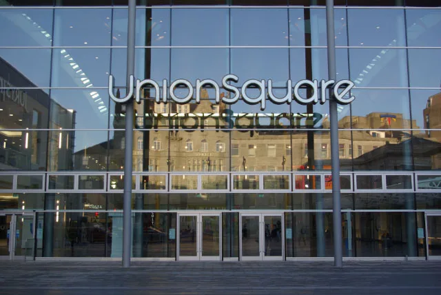 The glass front of Union Square, Aberdeen.