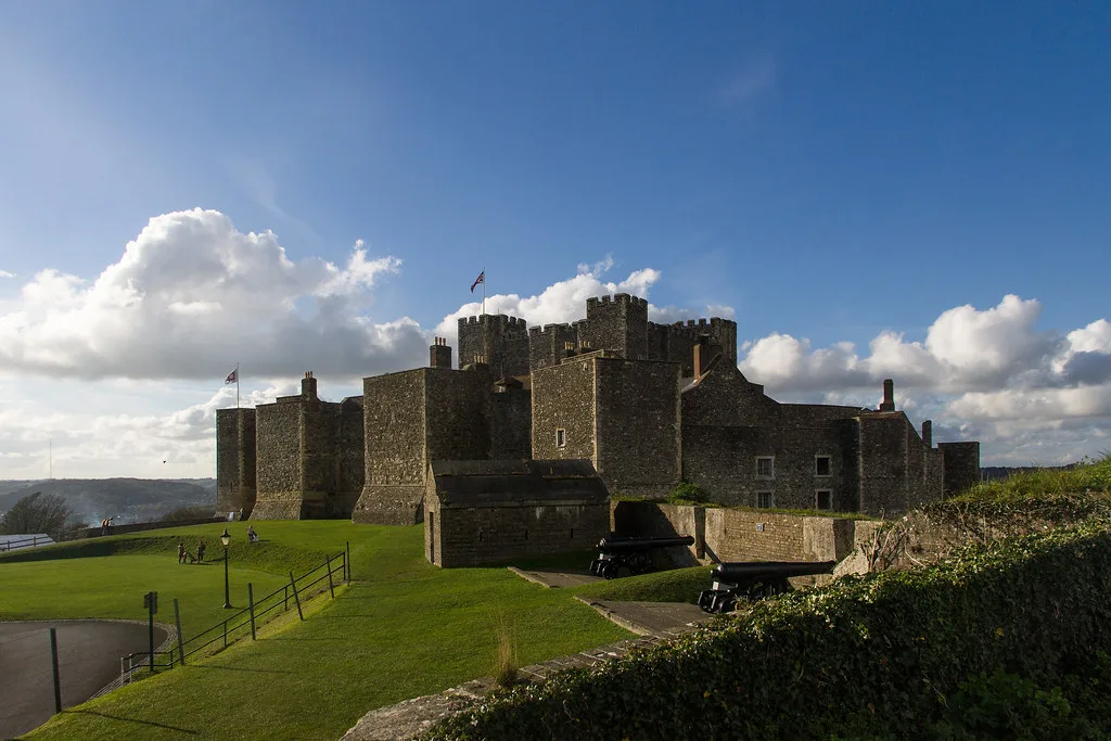 Dover Castle on its hilltop above Dover.