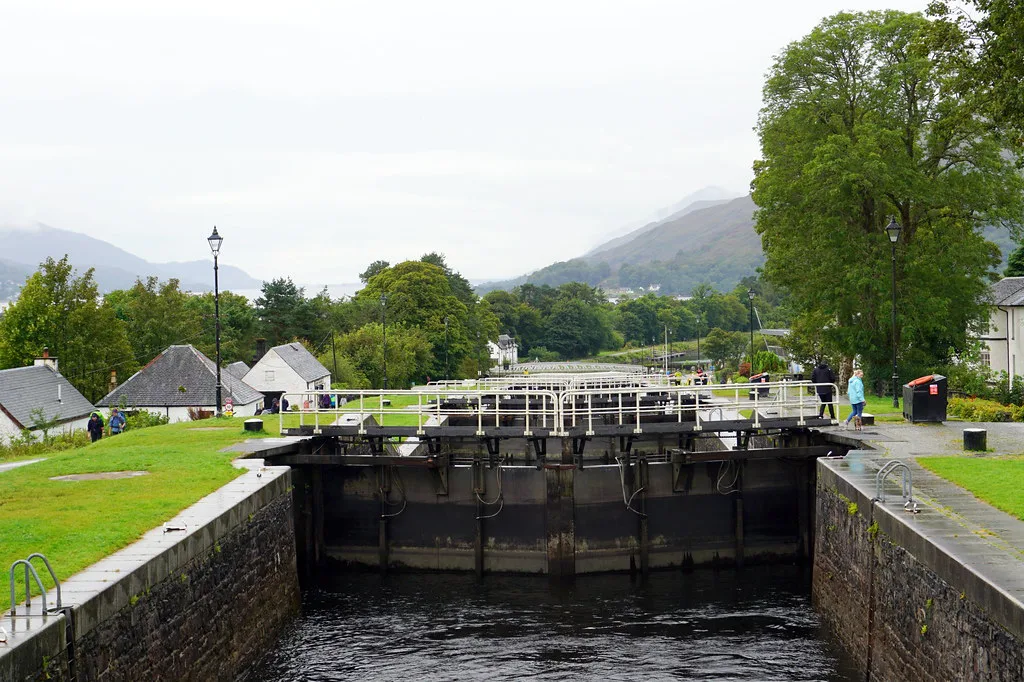 The lock flight of Neptune's Staircase at Banavie, near Fort William.