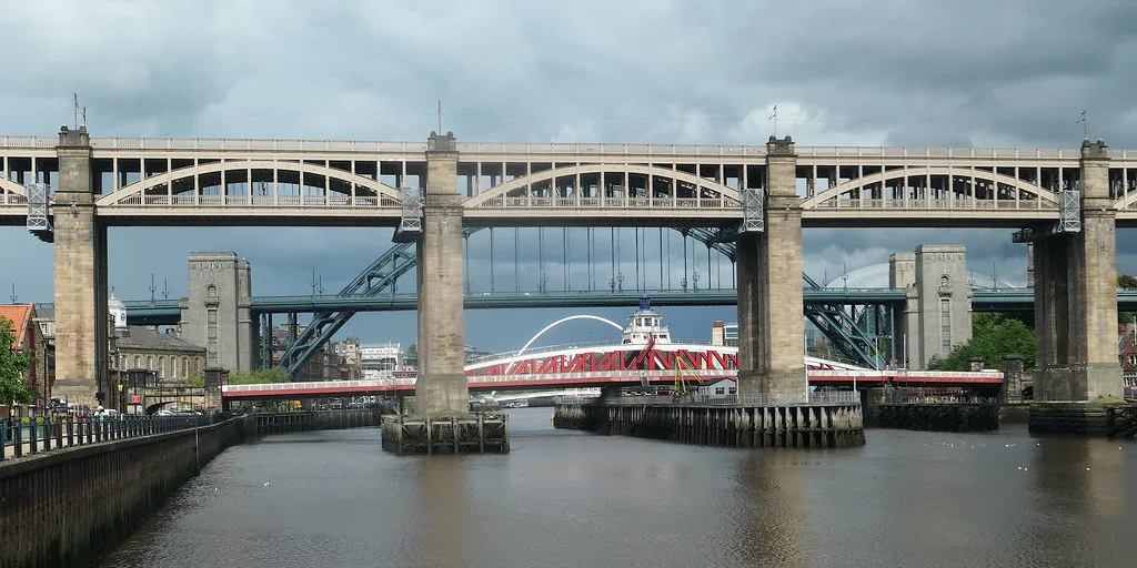 The Tyne bridges between Newcastle and Gateshead.