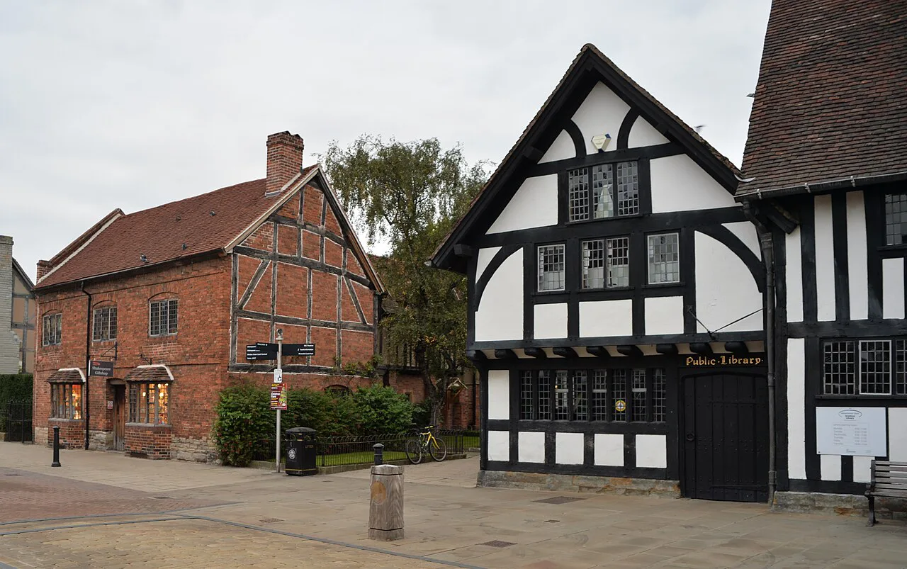 Timber-framed buildings on Henley Street, Stratford-upon-Avon.