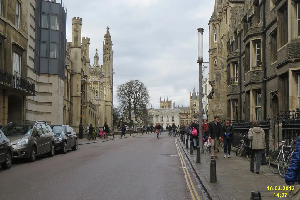 Trumpington Street in Cambridge with King's College Chapel beyond.
