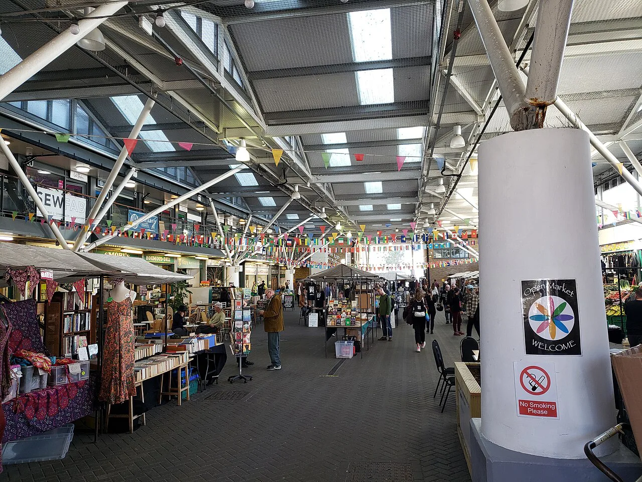 Stalls under the roof of the Open Market in Brighton.