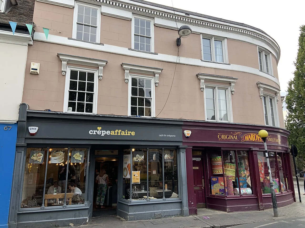 Crepe Affaire and Hardy's sweet shop at 63-66 Bridge Street, Cambridge.