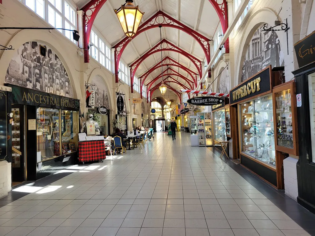 Shops inside the Victorian Market arcade in Inverness.