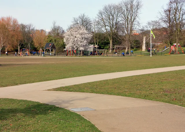 Paths across Rowntree Park in York.