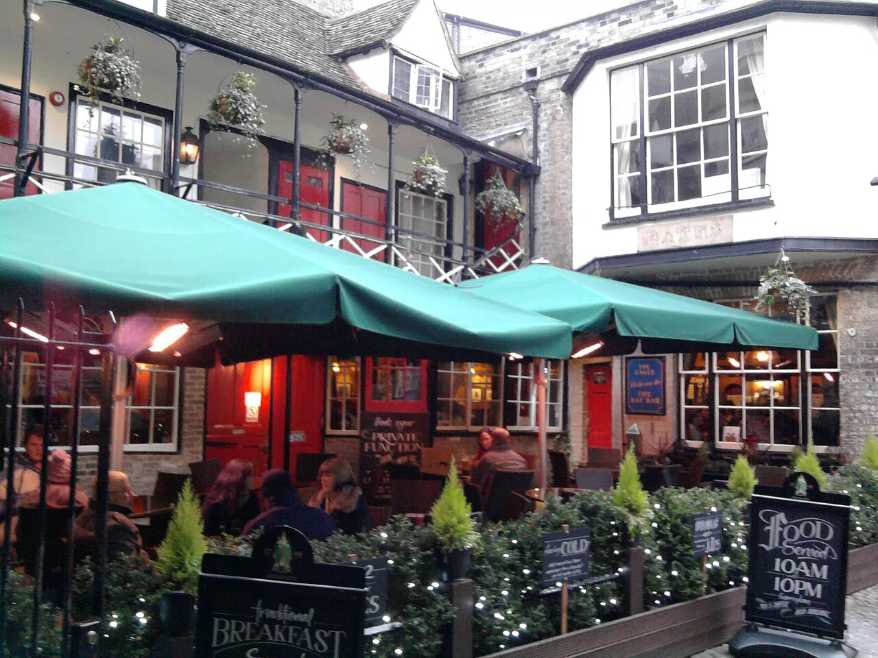 The courtyard of The Eagle pub in Cambridge.