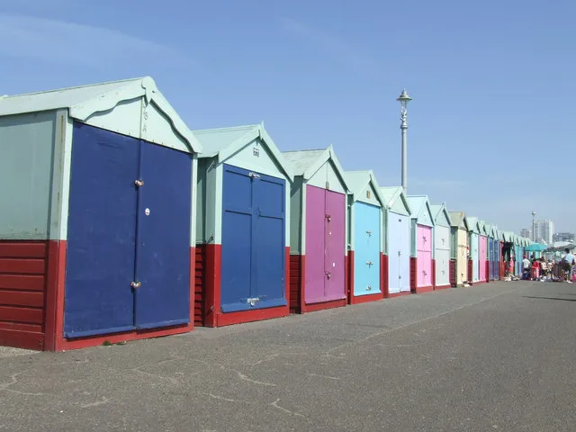 Colourful beach huts on Hove seafront, Brighton and Hove.