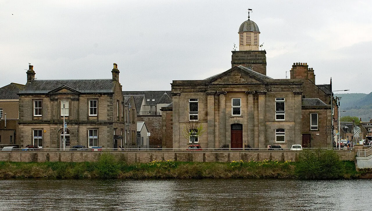 Listed buildings on Huntly Street beside the River Ness, Inverness.