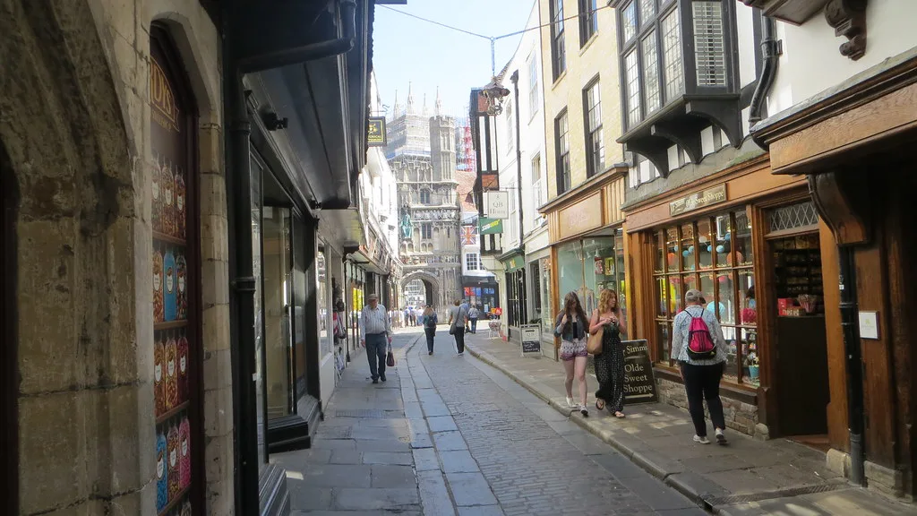 Mercery Lane leading towards Christ Church Gate in Canterbury.
