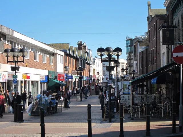Shops along Biggin Street, Dover.