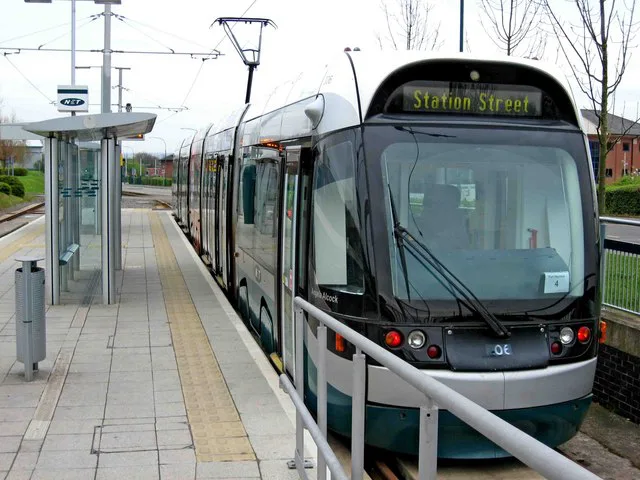 A Nottingham Express Transit tram at the Phoenix Park terminus, Nottingham.
