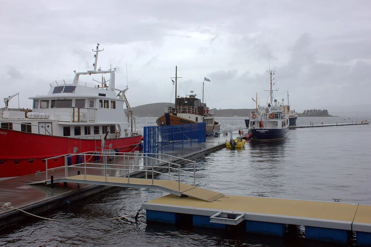 Boats moored at the North Pier, Oban.