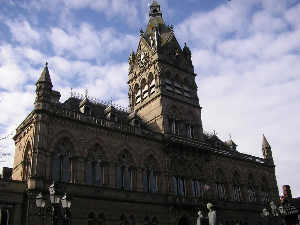The Gothic tower of Chester Town Hall.
