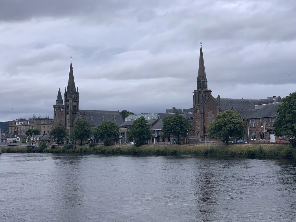 Church spires along the River Ness in Inverness.