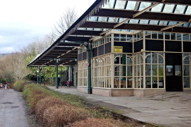 The old Keswick station building and canopy.