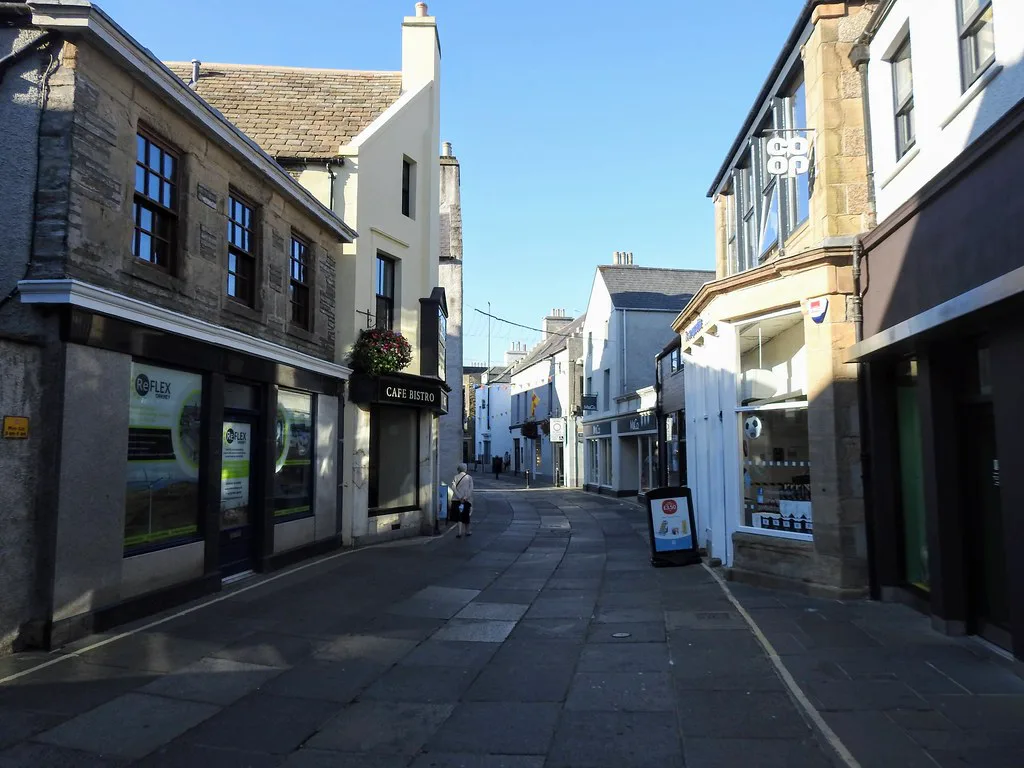 Shops along Albert Street in Kirkwall.