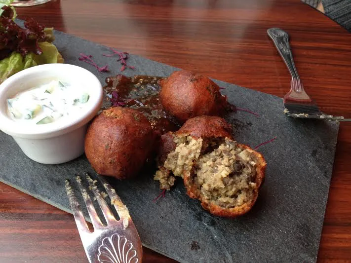 Haggis pakora at a hotel restaurant in Kirkcudbright.