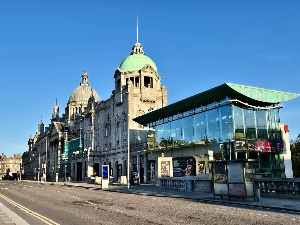 Granite and domed buildings in central Aberdeen.