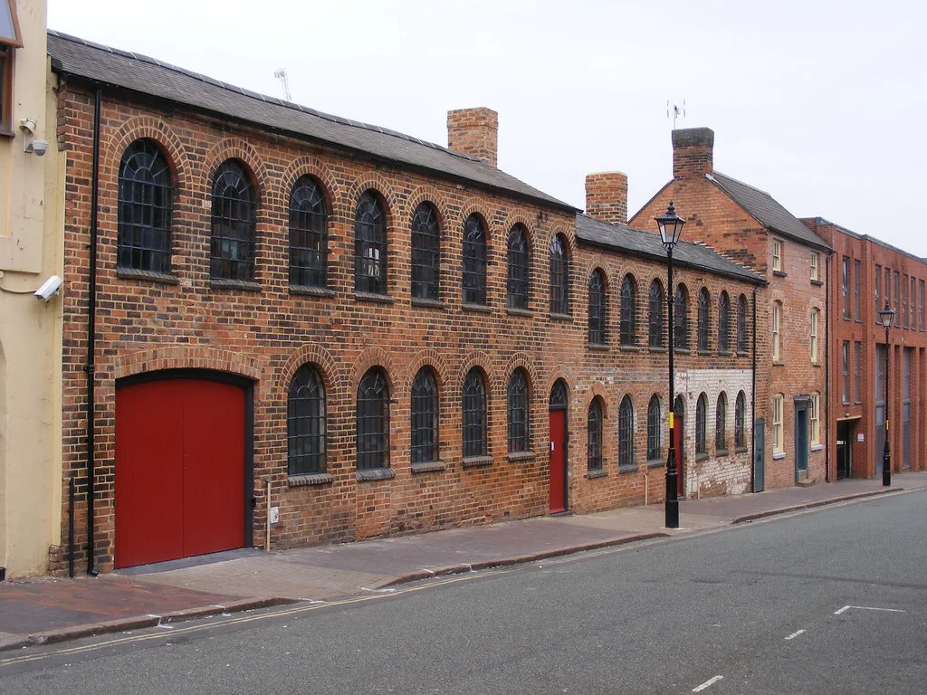 Red-brick jewellery workshops in Birmingham's Jewellery Quarter.