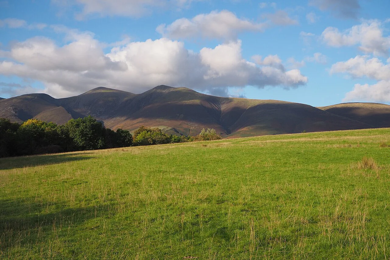 Crow Park in Keswick with the fells behind.
