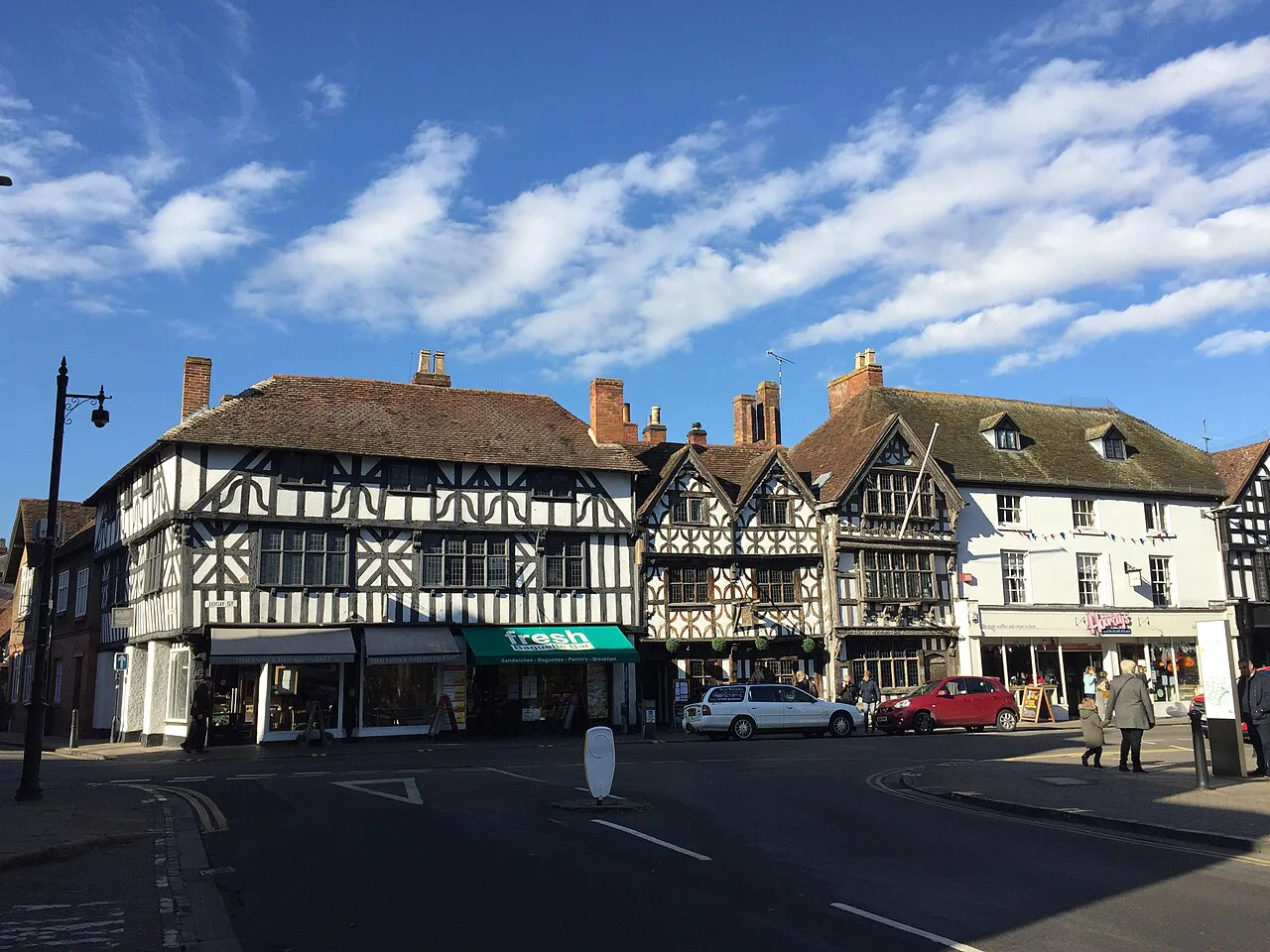 Timber-framed buildings on High Street, Stratford-upon-Avon.