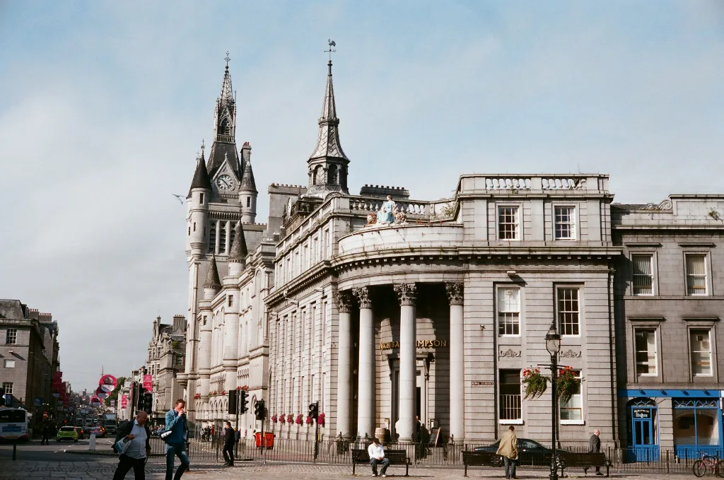 The Mercat Cross area at the start of Union Street, Aberdeen.