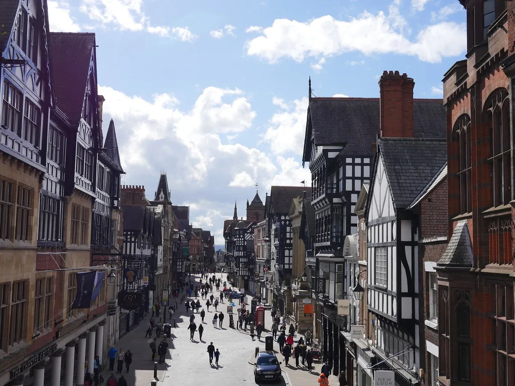 Timber-framed buildings along Eastgate Street, Chester.
