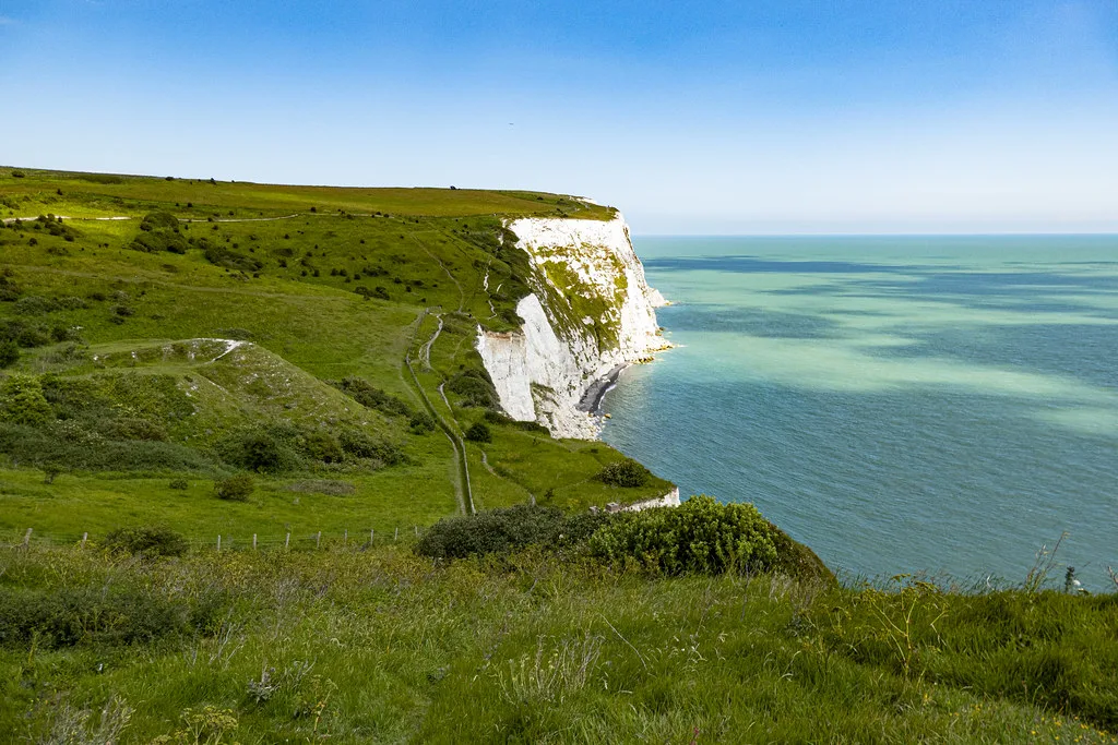The White Cliffs above the sea at Dover.