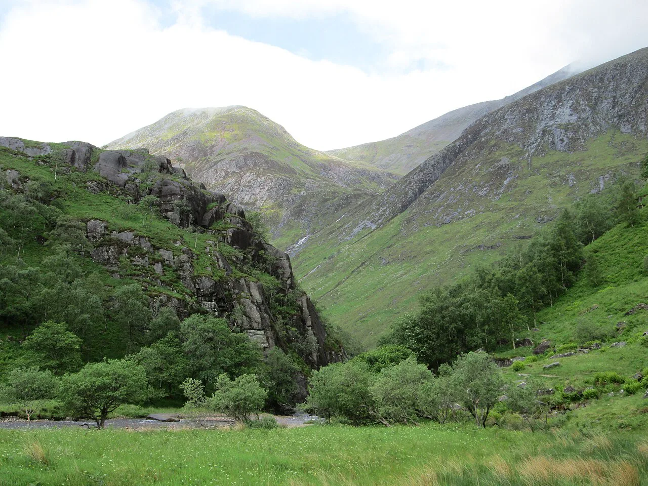 Green slopes and peaks in Glen Nevis, near Fort William.